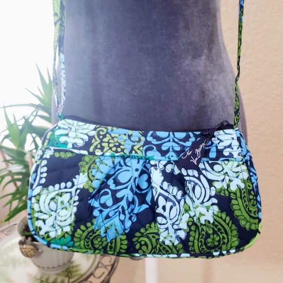 Vera Bradley Handbags - Vera Bradley Classic Blue & Green Quilted Paisley Small Crossbody Zipper-Top Bag